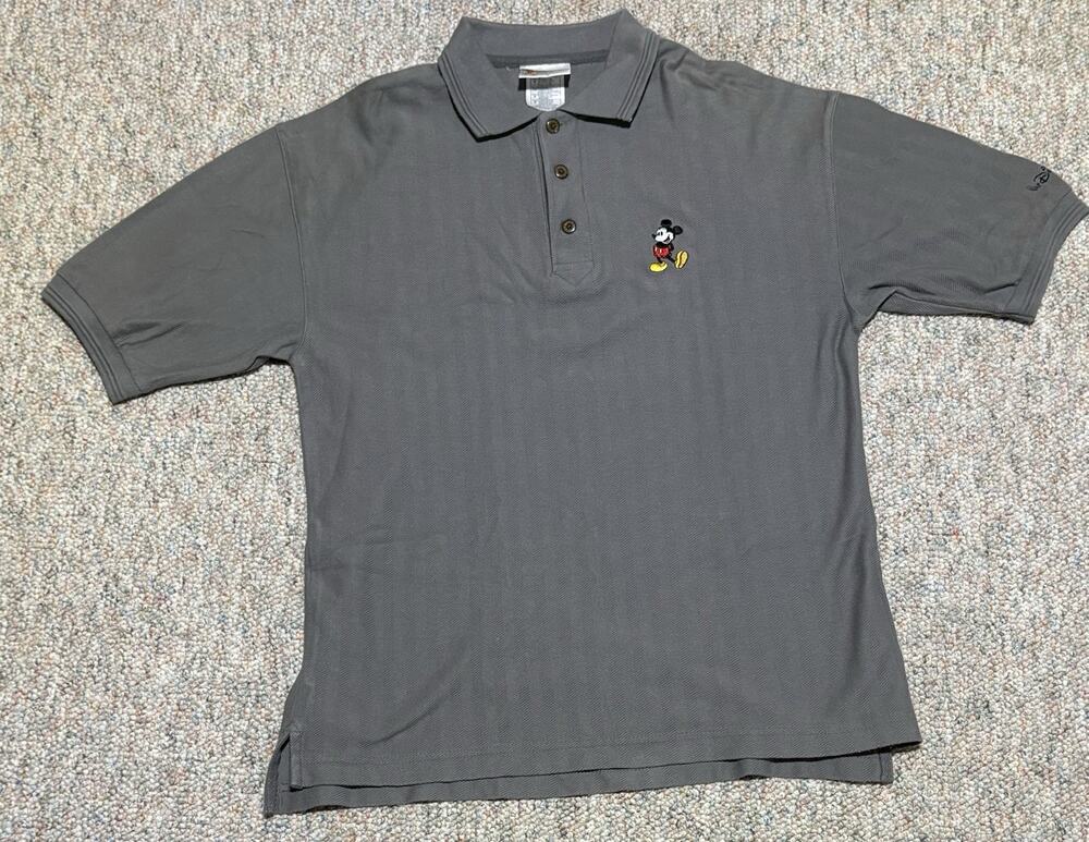 Disney Mickey Mouse Gray Polo Shirt Men's Size S Embroidered Short Sleeve Cotton
